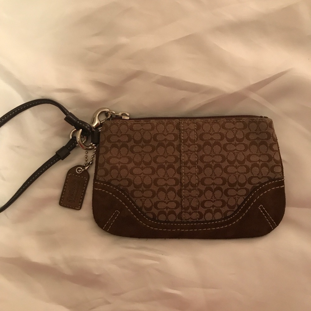 Brown Coach Logo Wristlet